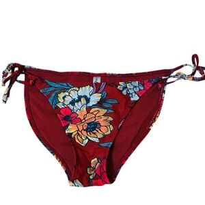 Floral Swimsuit Bottoms Red Multicolor Tie Side Bikini Bottom